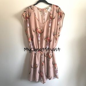 NWT! Show Me Your MuMu Desert Longhorn Floral Romper! SMYMM pink peach M New Tag